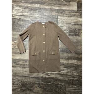 J Crew Long Giselle Sweater Gold Buttons Brown Womens XS